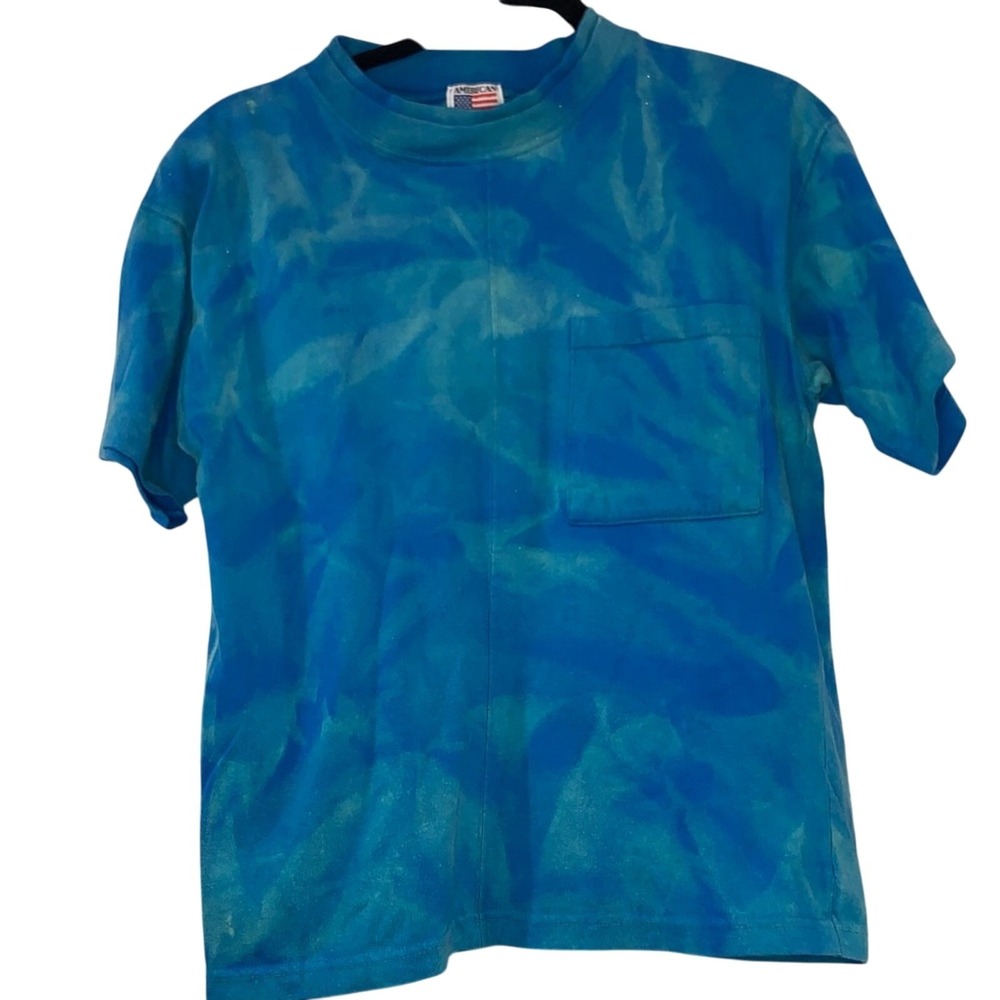 Vintage American Cottons Tie Dye T-Shirt Small Blue Green USA Made Pocket Tee